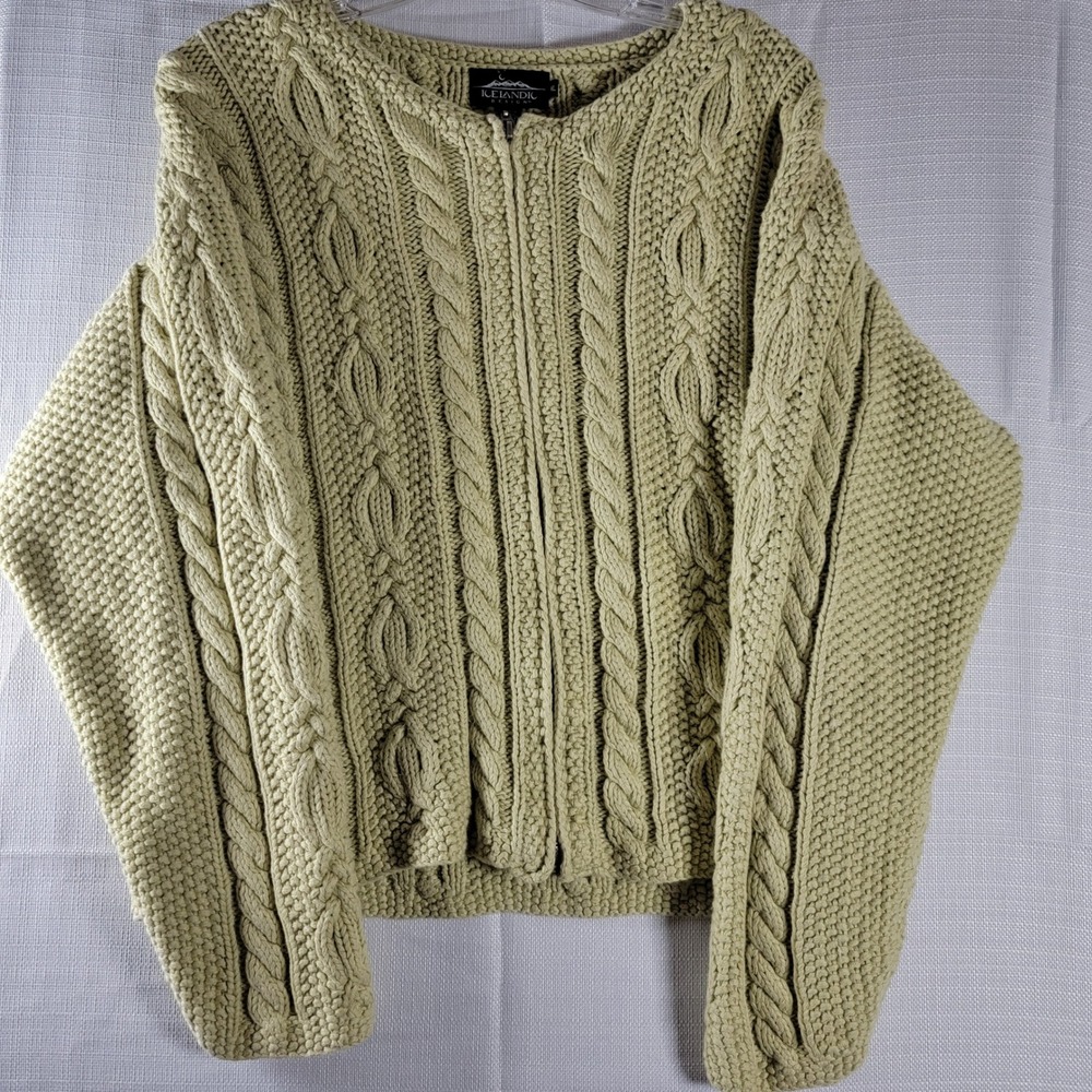 Icelandic Design Vintage Cable Knit Cardigan Sweater XL
